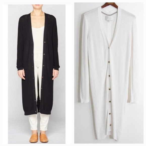 Brochu Walker Bowery Long Cardigan Duster Button Slits White Cotton Size Medium - Picture 1 of 16
